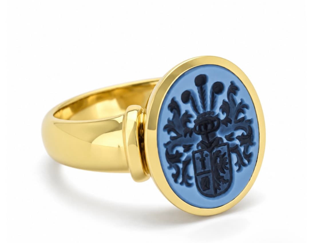 Geelgoud Ovaal-Special met Blauwlagen Agaat
