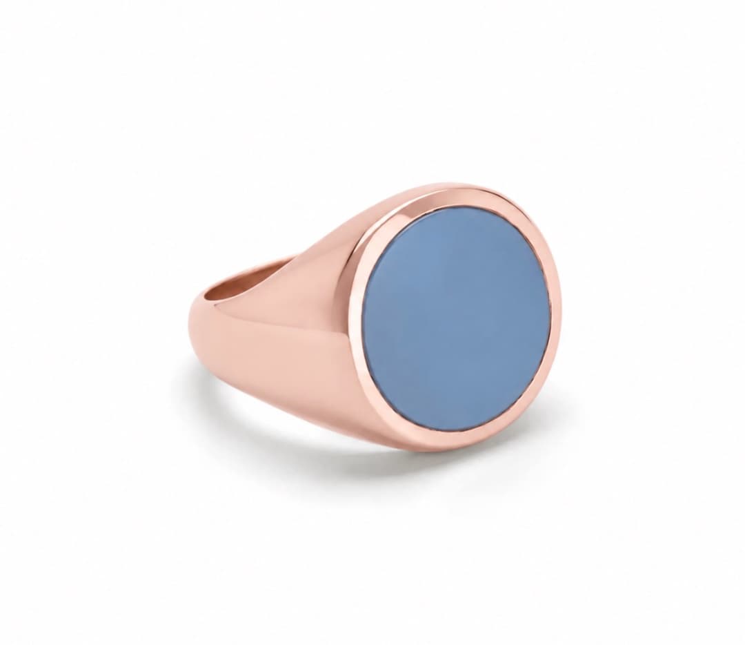 Roségoud Rond met Lichtblauwe Lagensteen