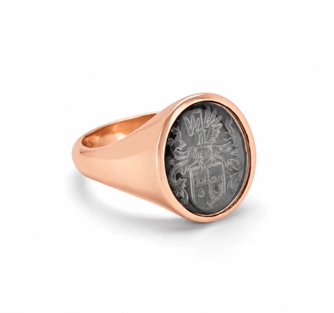 Ovaal (Trompet) 14 Karaat Roségoud met Onix-Bergkristal Edelsteen
