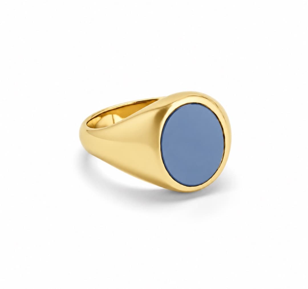 Geelgoud Ovaal Klassiek met Middenblauwe Lagensteen